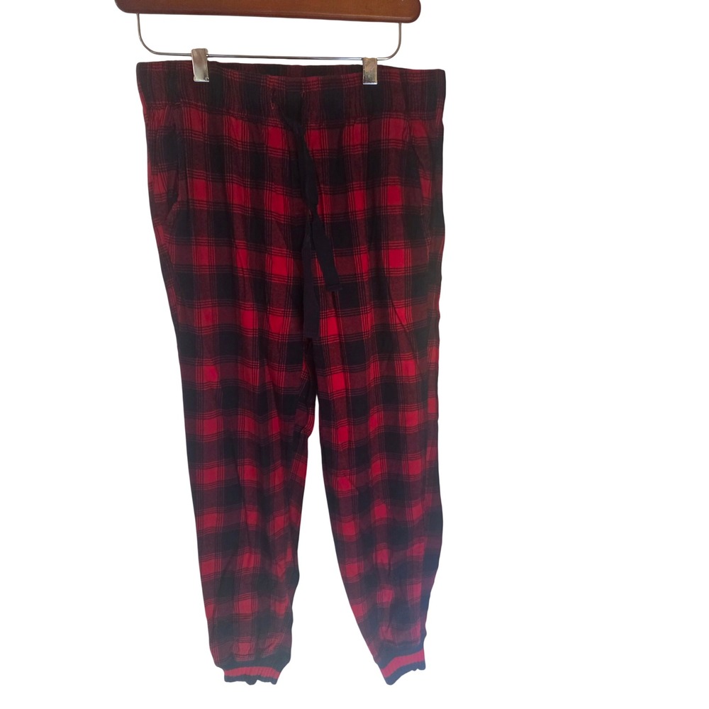 Aerie Red Black Buffalo Plaid Pajama Jogger Pants Small‎ Drawstring Pockets